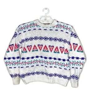 Vtg AMERICAN EAGLE Women's Boxy Aztec Southwest Chunky Sweater 90s USA Made Sz M